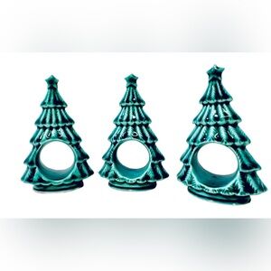 Green Ceramic Christmas Tree Napkin Rings
